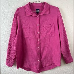 GAP Pink Gauze Cotton Oversized Button Down Shirt